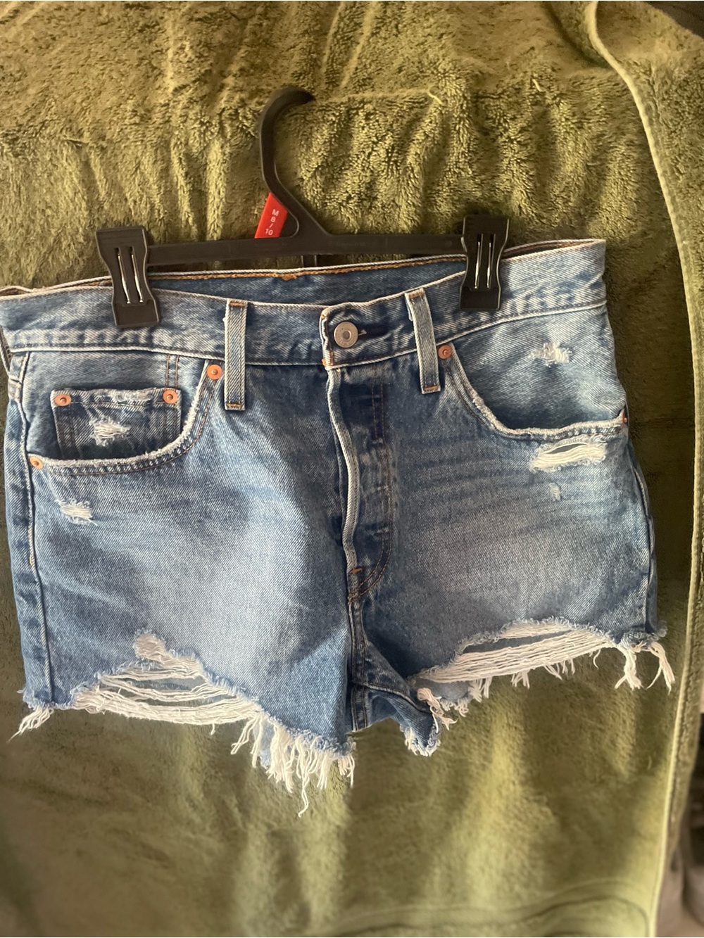 Levi's Medium Blue Distressed Denim Cutoff Shorts